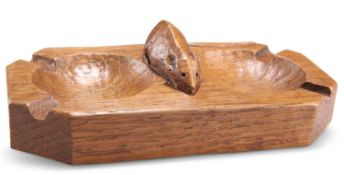 ROBERT THOMPSON OF KILBURN, A RARE MOUSEMAN OAK DOUBLE ASHTRAY, CIRCA 1970'S