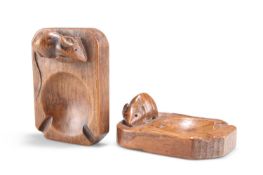 ROBERT THOMPSON OF KILBURN, TWO MOUSEMAN OAK ASHTRAYS, CIRCA 1940S