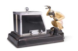 A RONSON PIC-A-CIG ART DECO NOVELTY MECHANICAL TABLE CIGARETTE DISPENSER AND LIGHTER