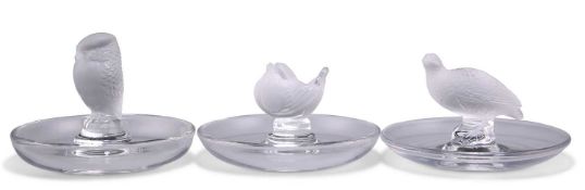 LALIQUE - THREE GLASS PIN DISHES