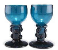 A PAIR OF TURQUOISE GLASS ROEMERS, 19TH CENTURY