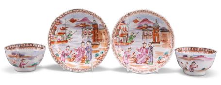 A PAIR OF CHINESE FAMILLE ROSE TEA BOWLS AND SAUCERS, 18TH CENTURY