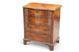 AN 18TH CENTURY STYLE BURR WALNUT SERPENTINE CHEST OF DRAWERS