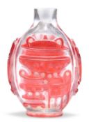 A CHINESE RED OVERLAY SNUFF BOTTLE