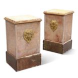 A PAIR OF SIMULATED MARBLE PAINTED WOOD PEDESTALS
