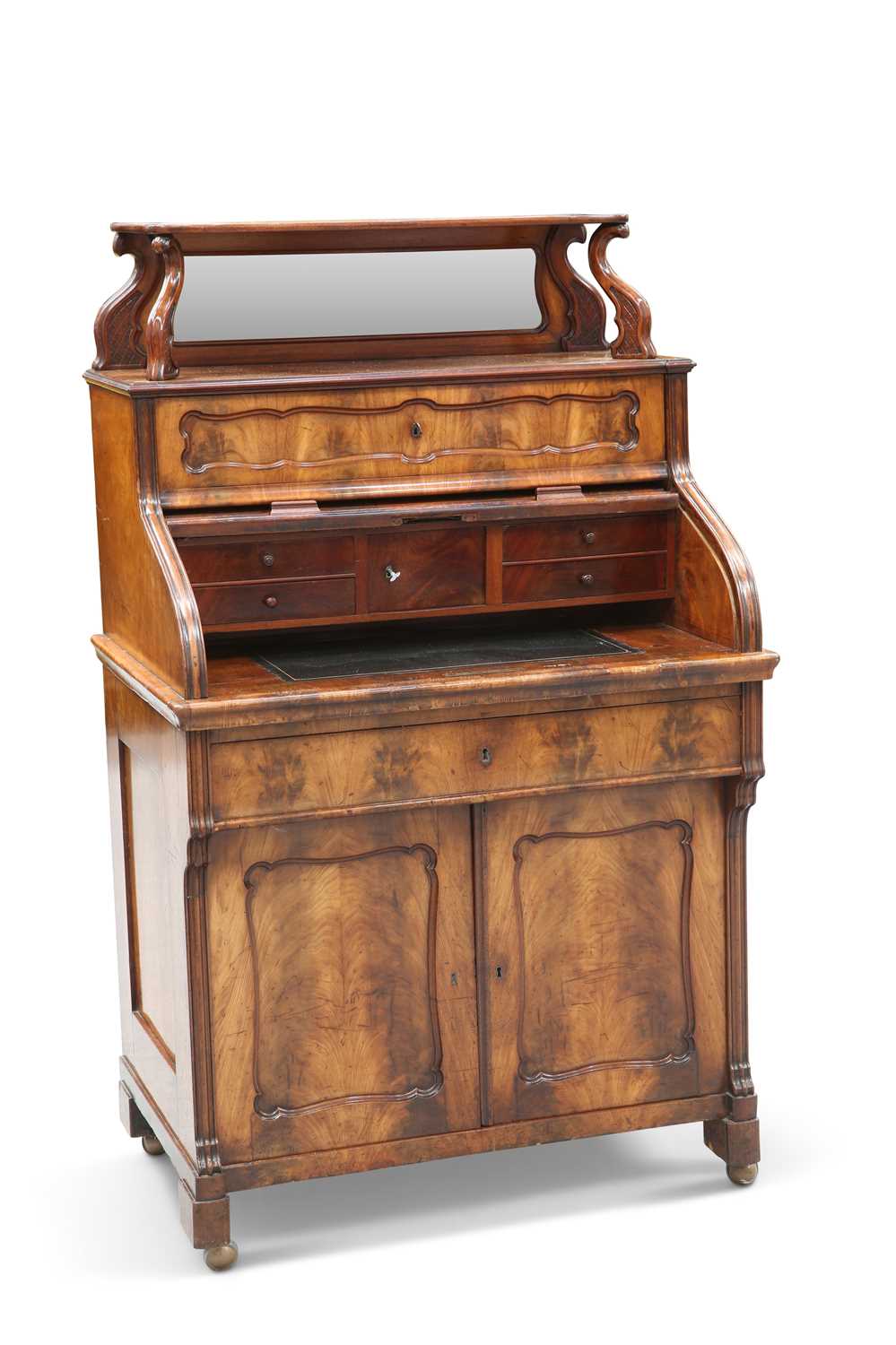 A CONTINENTAL MAHOGANY TAMBOUR DESK, 19TH CENTURY - Image 2 of 3
