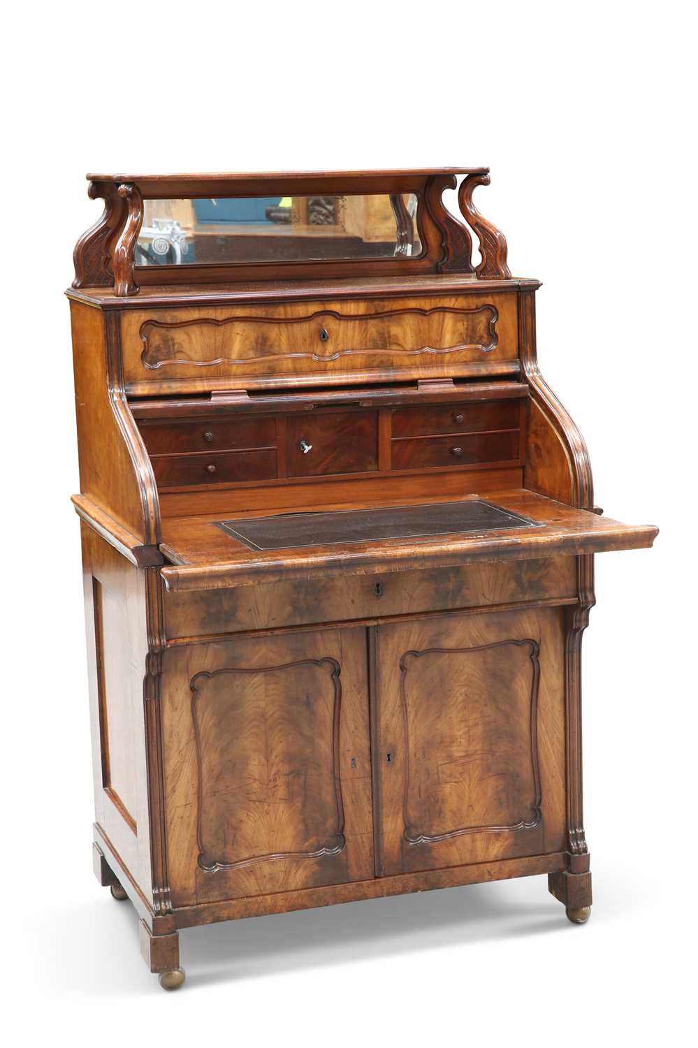 A CONTINENTAL MAHOGANY TAMBOUR DESK, 19TH CENTURY - Image 3 of 3