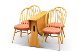 AN ERCOL WINDSOR GATELEG DINING TABLE AND FOUR CHAIRS