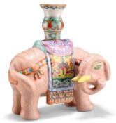 A CHINESE FAMILLE ROSE 'ELEPHANT AND VASE' CANDLE HOLDER