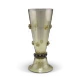 A BOHEMIAN OLIVE GREEN GLASS VASE, CIRCA 1880