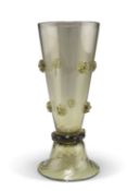 A BOHEMIAN OLIVE GREEN GLASS VASE, CIRCA 1880