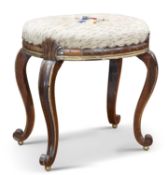 A 19TH CENTURY PARCEL-GILT ROSEWOOD STOOL