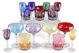A COLLECTION OF FIFTEEN COLOURED DRINKING GLASSES