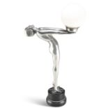 AN ART DECO STYLE PATINATED FIGURAL TABLE LAMP