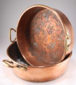 TWO BRASS-HANDLED COPPER PANS