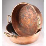 TWO BRASS-HANDLED COPPER PANS