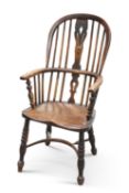 A 19TH CENTURY ASH AND ELM HIGH-BACK WINDSOR CHAIR