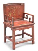 A CHINESE RED LACQUERED ELM CHAIR