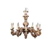 A LARGE BAROQUE STYLE GILTWOOD CHANDELIER