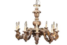 A LARGE BAROQUE STYLE GILTWOOD CHANDELIER