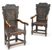 A PAIR OF 17TH CENTURY STYLE OAK WAINSCOT CHAIRS, 19TH CENTURY