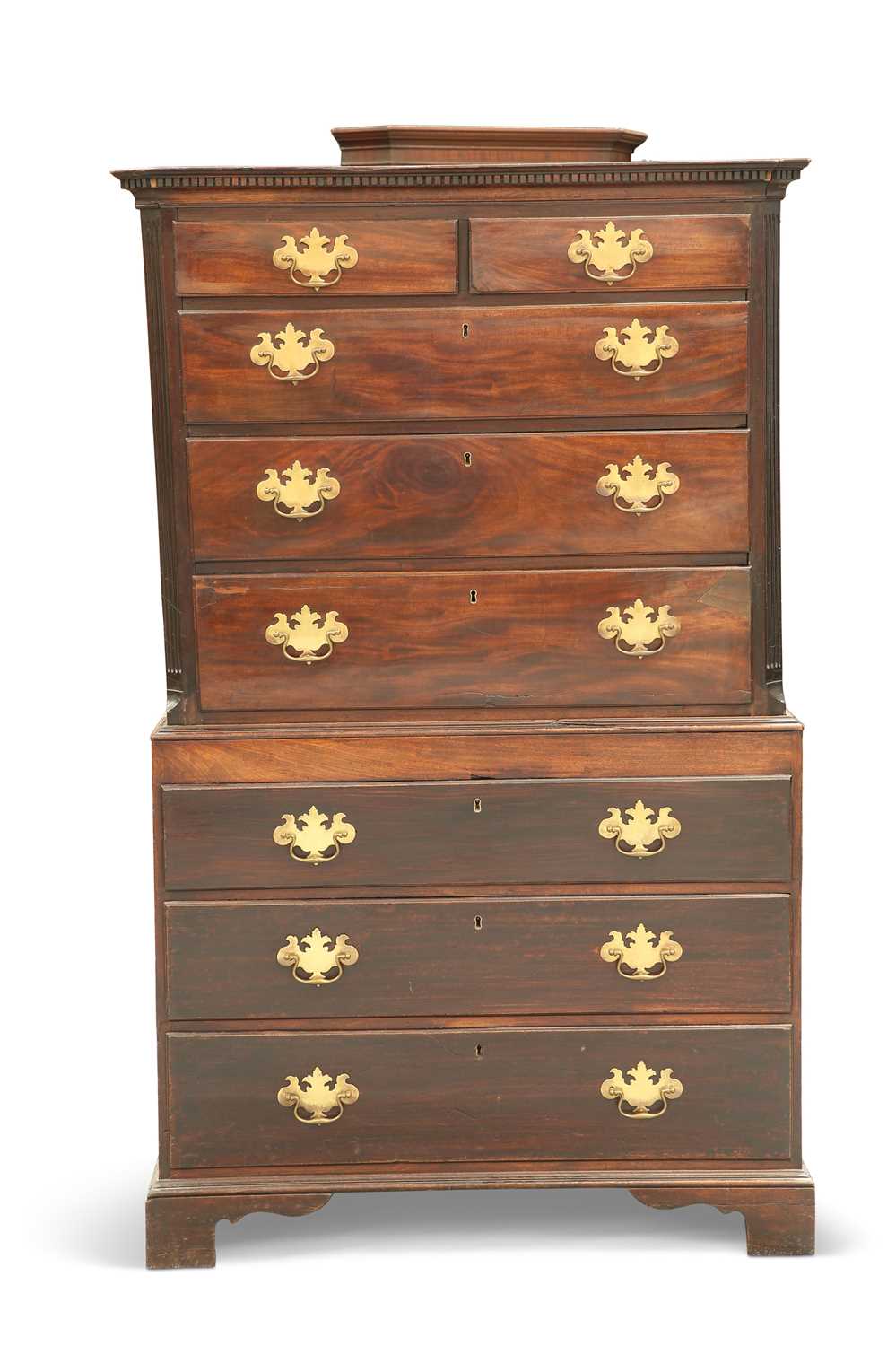 A GEORGE III MAHOGANY CHEST ON CHEST