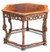 A CAROLEAN STYLE BURR WALNUT AND AMBOYNA CENTRE TABLE, EARLY 20TH CENTURY