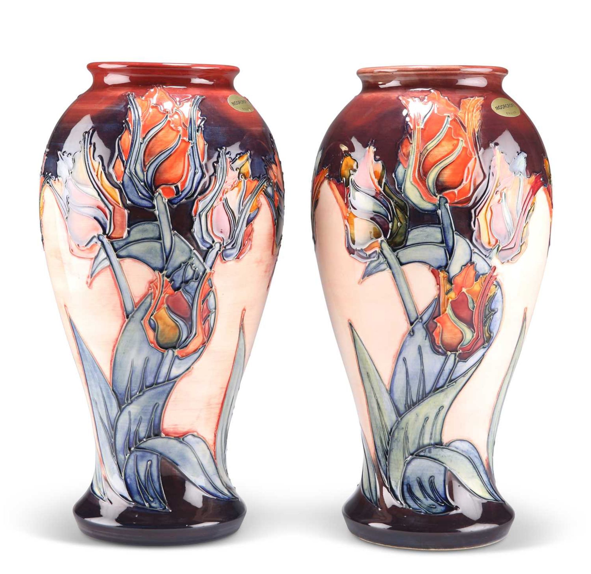 A PAIR OF MOORCROFT LARGE POTTERY VASES