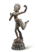 A BRONZE FIGURE OF A DANCING GODDESS, PROBABLY 19TH CENTURY