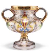 A BOHEMIAN STEINSCHONAU ART NOUVEAU TWO-HANDLED GLASS CUP