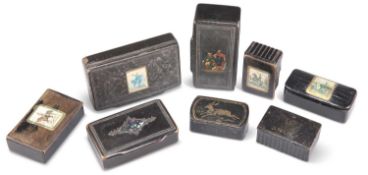 A GROUP OF EIGHT 19TH CENTURY PAPIER-MÂCHÉ SNUFF BOXES