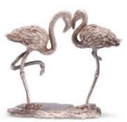 AN ELIZABETH II SILVER MODEL OF FLAMINGOS