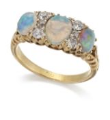 A LATE 19TH CENTURY OPAL AND DIAMOND RING