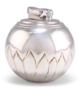 AN ELIZABETH II SILVER 'WITCHBALL' TABLE LIGHTER