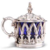 A WILLIAM IV 'GOTHIC' SILVER MUSTARD POT