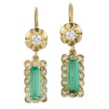 A PAIR OF EMERALD AND DIAMOND PENDANT EARRINGS