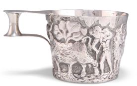 A LATE VICTORIAN CAST SILVER REPLICA OF ONE OF THE GREEK VAPHEIO CUPS
