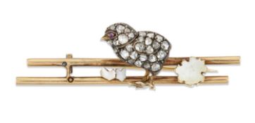 A LATE 19TH CENTURY NOVELTY DIAMOND AND ENAMEL CHICK BROOCH