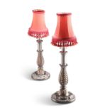 A PAIR OF OLD SHEFFIELD PLATE TABLE LAMPS, CIRCA 1835