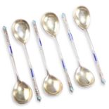 A SET OF SIX RUSSIAN SILVER AND ENAMEL SPOONS