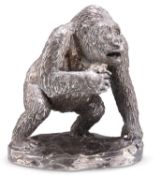 AN ELIZABETH II CAST SILVER LIMITED EDITION MODEL OF A GORILLA