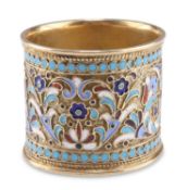 A RUSSIAN SILVER AND CHAMPLEVÉ ENAMEL NAPKIN RING