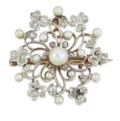 AN EARLY 20TH CENTURY PEARL AND DIAMOND PENDANT / BROOCH
