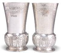 A PAIR OF ARTS AND CRAFTS SILVER VASES