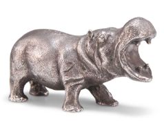 A SILVER-PLATED MODEL OF A HIPPOPOTAMUS