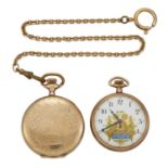 TWO GOLD PLATED MASONIC POCKET WATCHES ON A SINGLE CHAIN