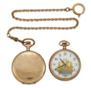 TWO GOLD PLATED MASONIC POCKET WATCHES ON A SINGLE CHAIN