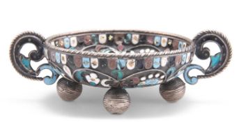 A RUSSIAN ENAMELLED TWO-HANDLED MINIATURE BOWL