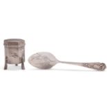 A CHINESE EXPORT SILVER SPOON, AND SMALL BOX AND COVER