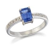 AN 18 CARAT WHITE GOLD SAPPHIRE AND DIAMOND RING